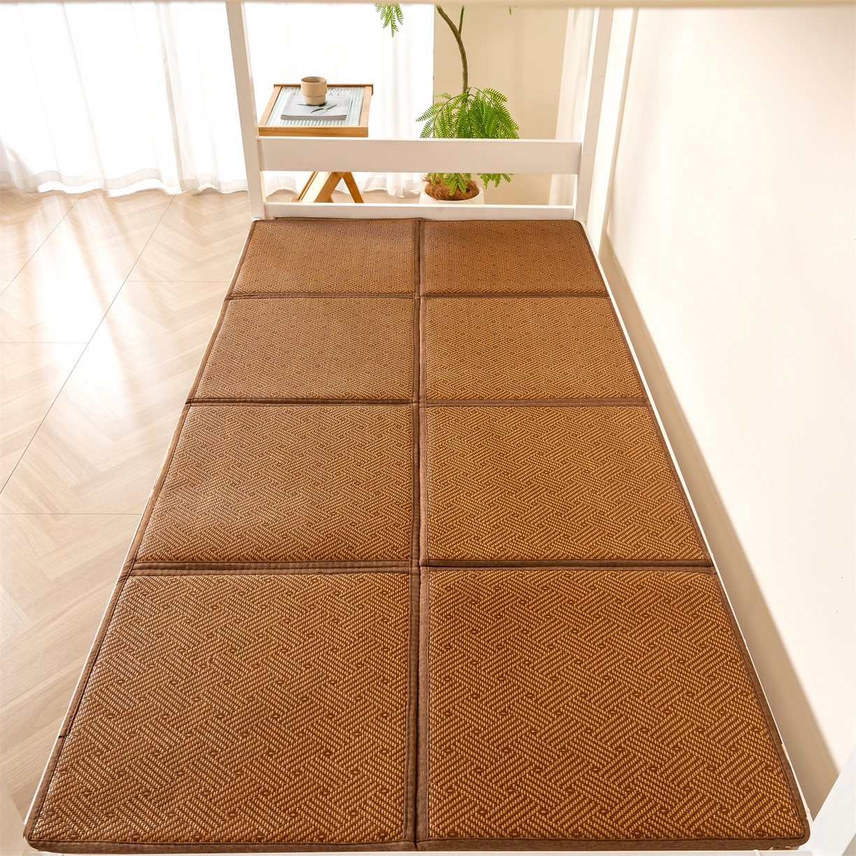 91家纺网 家纺一手货源 找家纺 新太阳蚊帐 2025新款学生宿舍冰藤席凉席 棕韵雅舍拼接