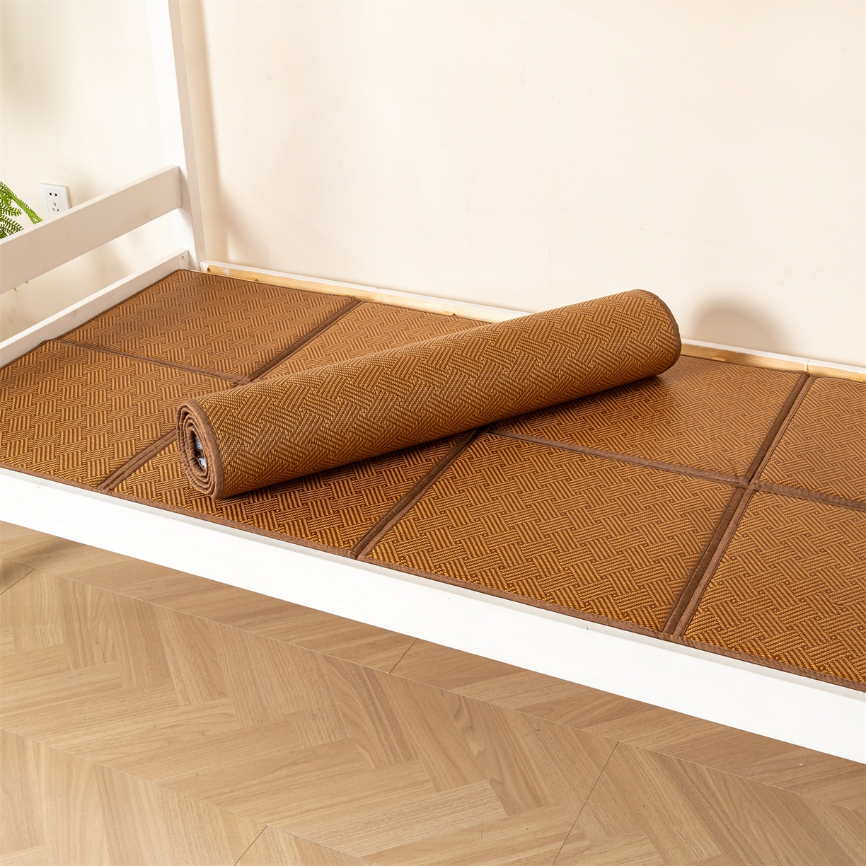 91家纺网 家纺一手货源 找家纺 新太阳蚊帐 2025新款学生宿舍冰藤席凉席 棕韵雅舍整片