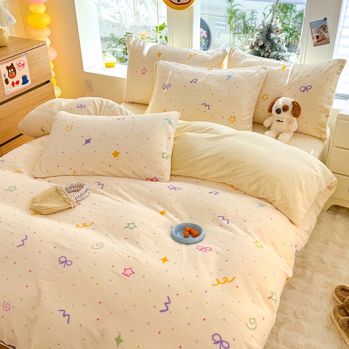 91家纺网 家纺一手货源 找家纺 酱子 2025新款200克高克重印花牛奶绒四件套 星彩梦