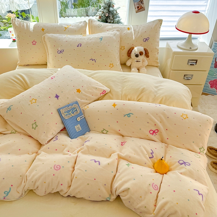 91家纺网 家纺一手货源 找家纺 酱子 2025新款200克高克重印花牛奶绒四件套 星彩梦