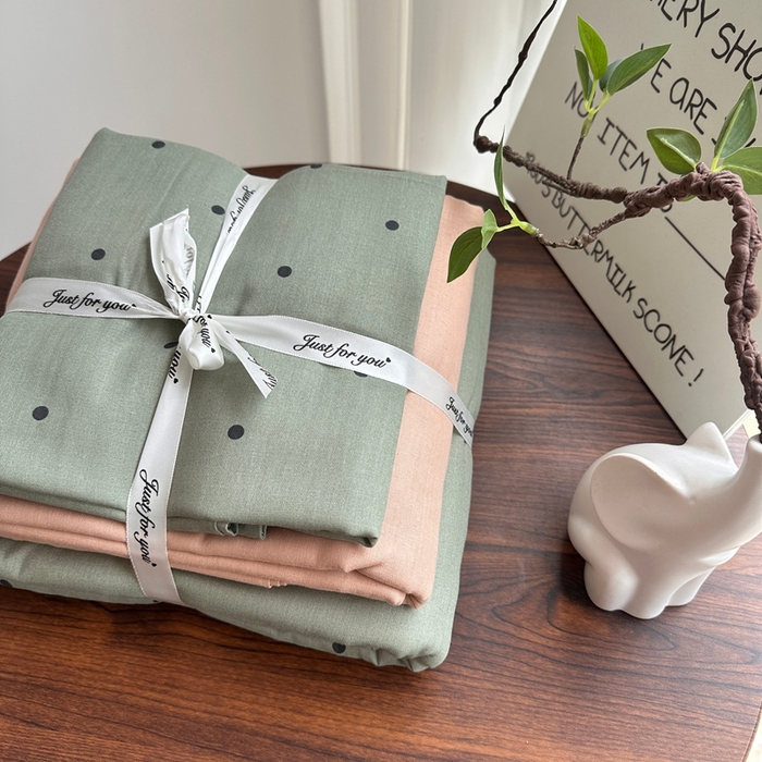 91家纺网 家纺一手货源 找家纺 爱思佳 2024新款A类母婴全棉双层纱印花四件套直播热卖系列-系列一 抹茶波波