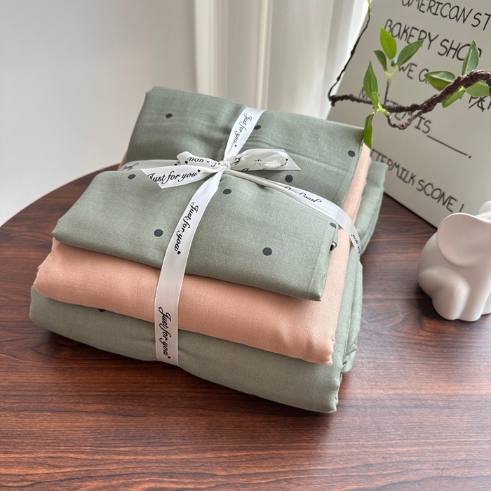 91家纺网 家纺一手货源 找家纺 爱思佳 2024新款A类母婴全棉双层纱印花四件套直播热卖系列-系列一 抹茶波波