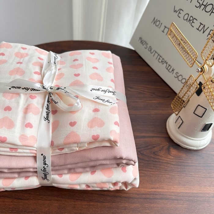 爱思佳 2024新款A类母婴全棉双层纱印花四件套直播热卖系列-系列一 小粉心