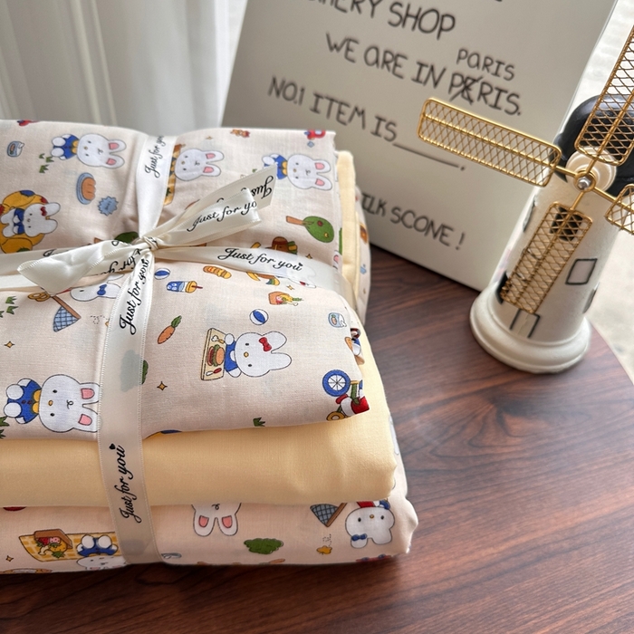 爱思佳 2024新款A类母婴全棉双层纱印花四件套直播热卖系列-系列一 野餐兔