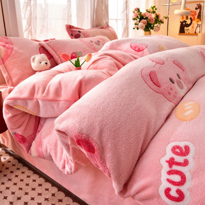 91家纺网 家纺一手货源 找家纺 （总）牵梦萦 2025新款雪花绒小清新印花四件套