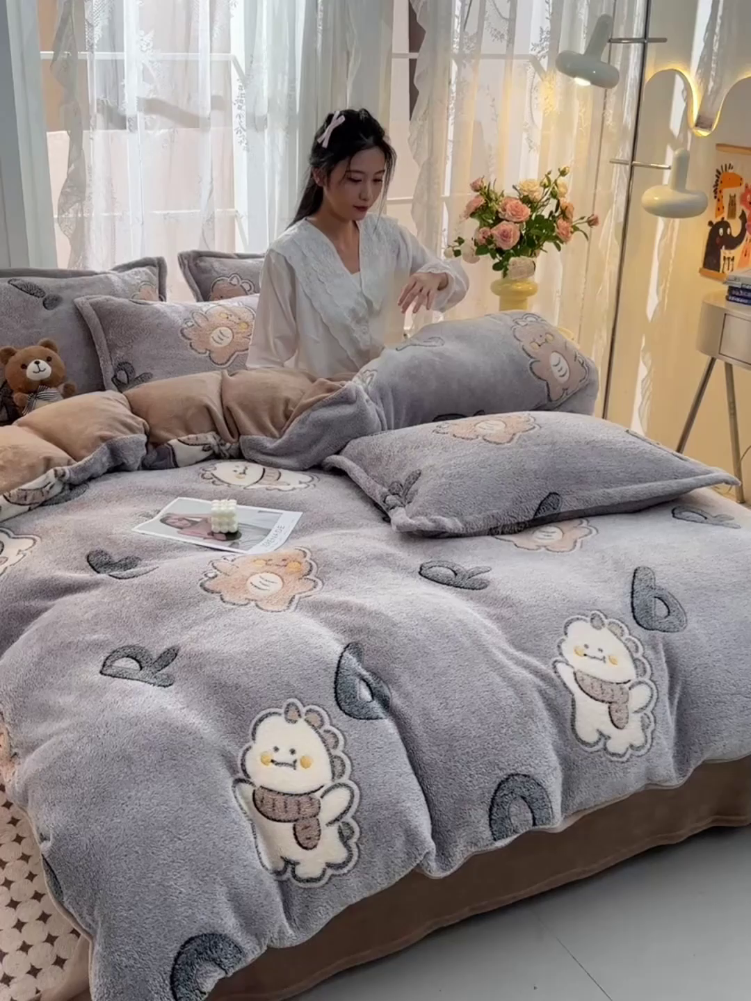 91家纺网 家纺一手货源 找家纺 （总）牵梦萦 2025新款雪花绒小清新印花四件套