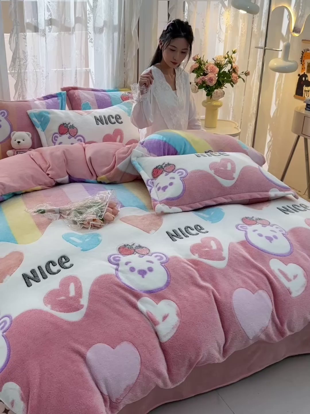 91家纺网 家纺一手货源 找家纺 （总）牵梦萦 2025新款雪花绒小清新印花四件套