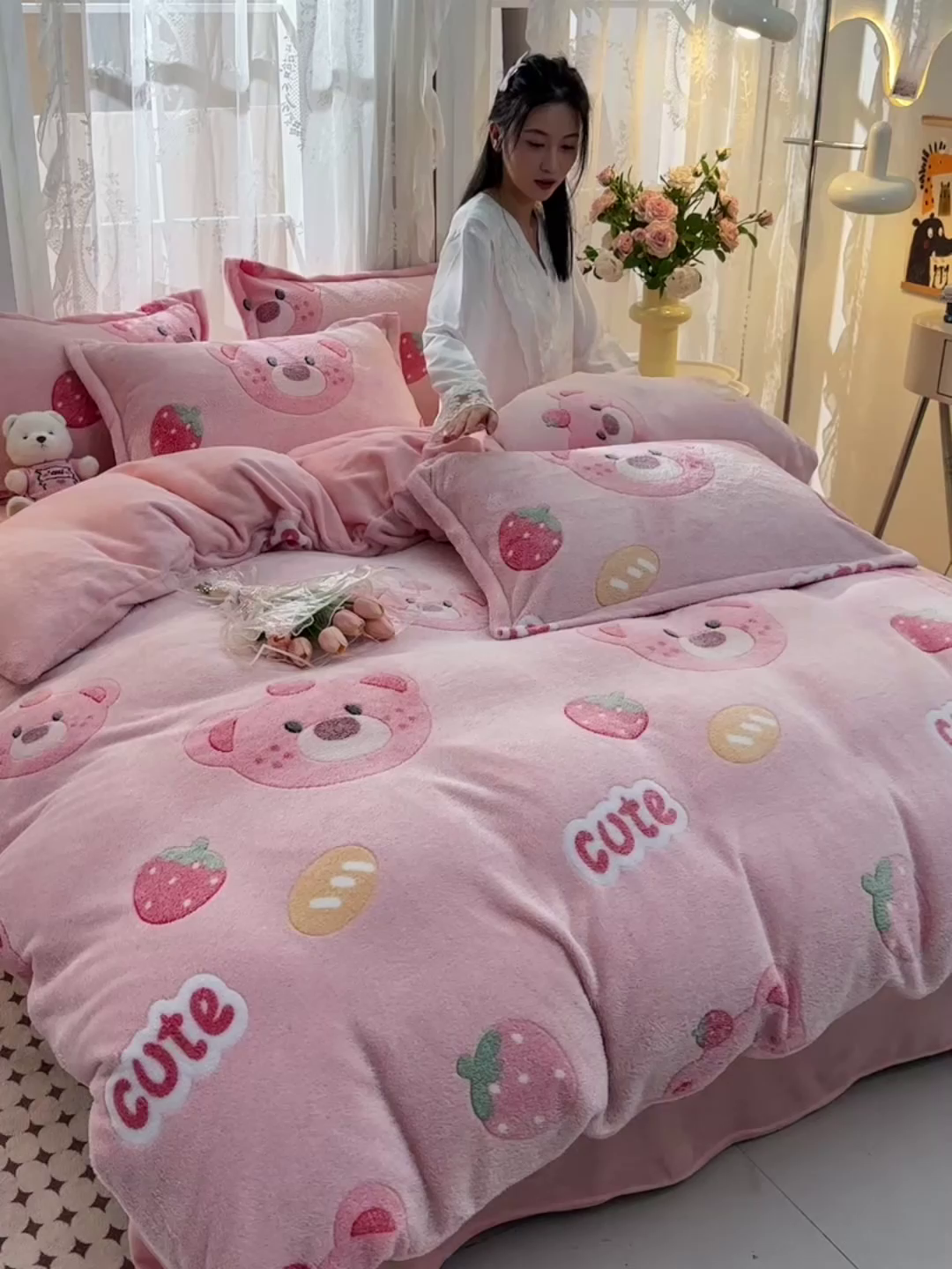 91家纺网 家纺一手货源 找家纺 （总）牵梦萦 2025新款雪花绒小清新印花四件套