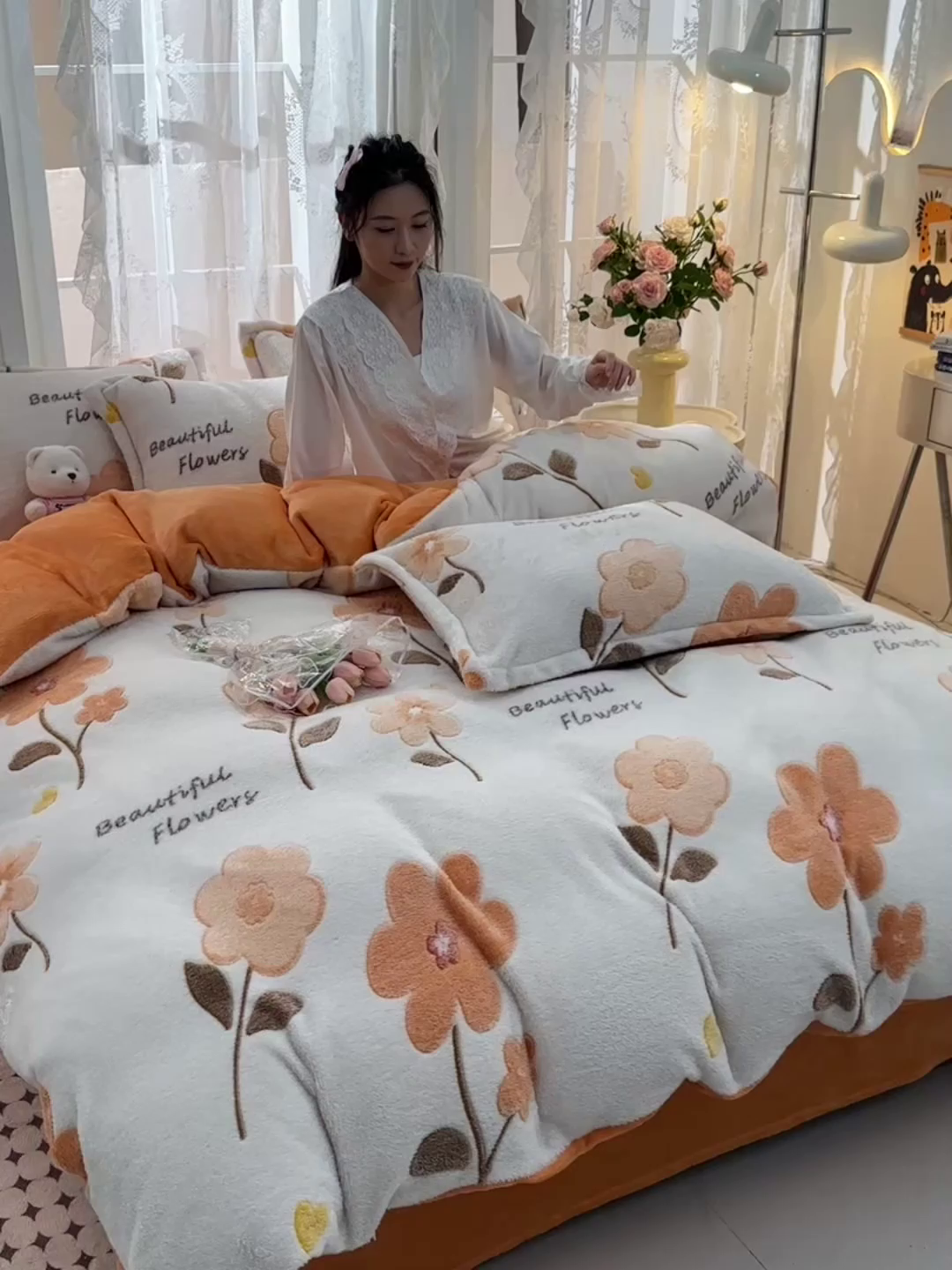 91家纺网 家纺一手货源 找家纺 （总）牵梦萦 2025新款雪花绒小清新印花四件套