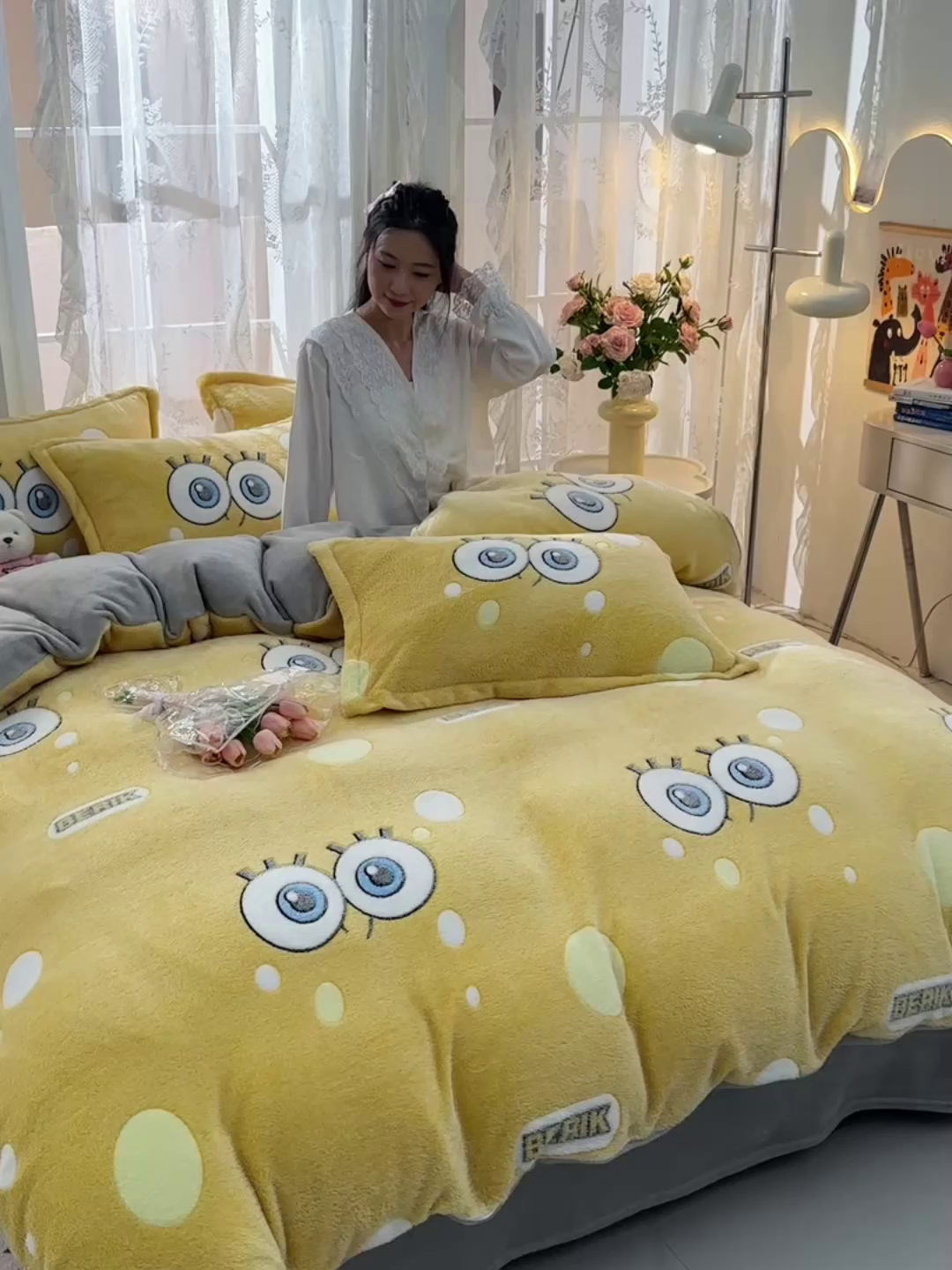 91家纺网 家纺一手货源 找家纺 （总）牵梦萦 2025新款雪花绒小清新印花四件套