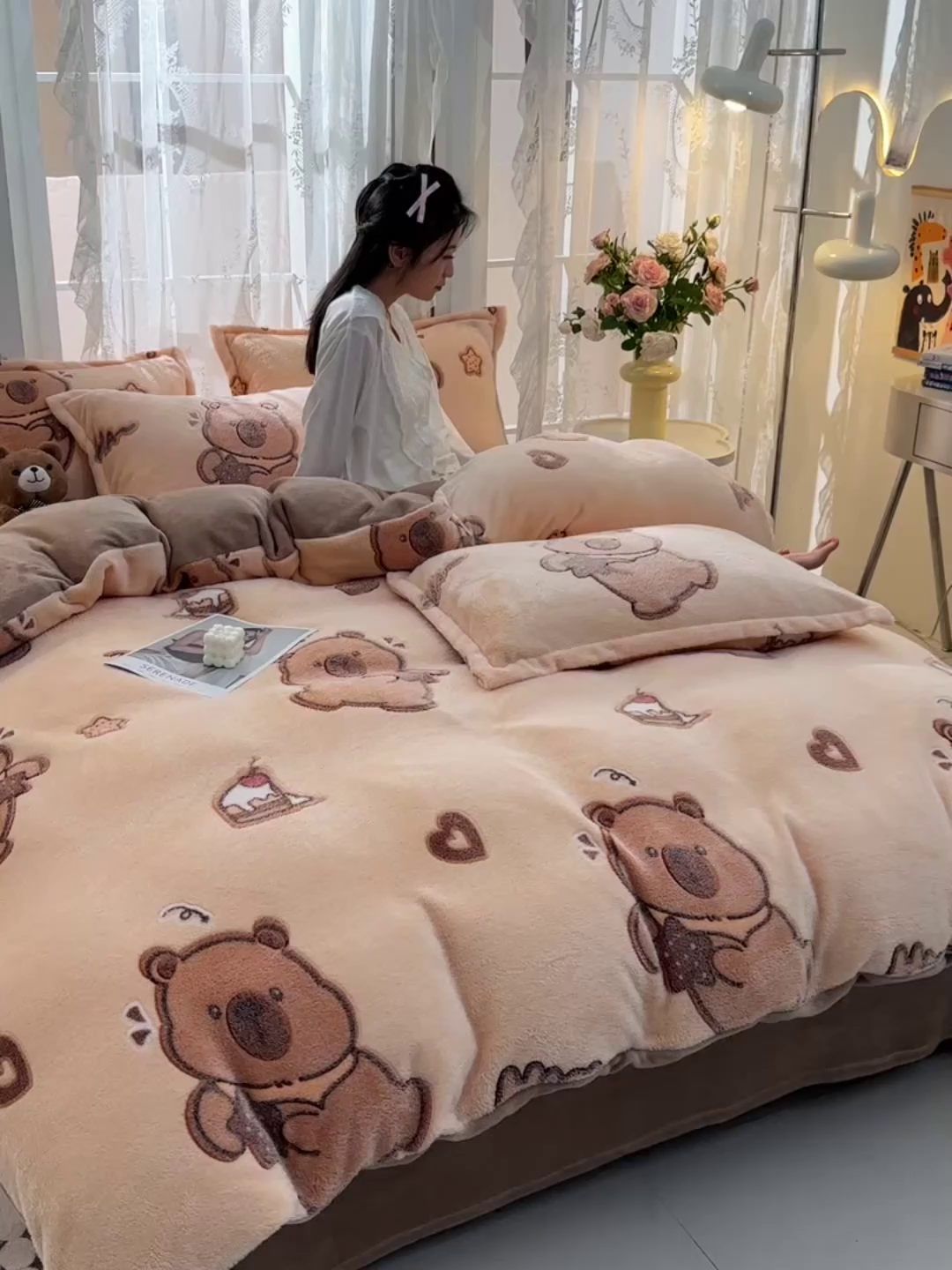 91家纺网 家纺一手货源 找家纺 （总）牵梦萦 2025新款雪花绒小清新印花四件套