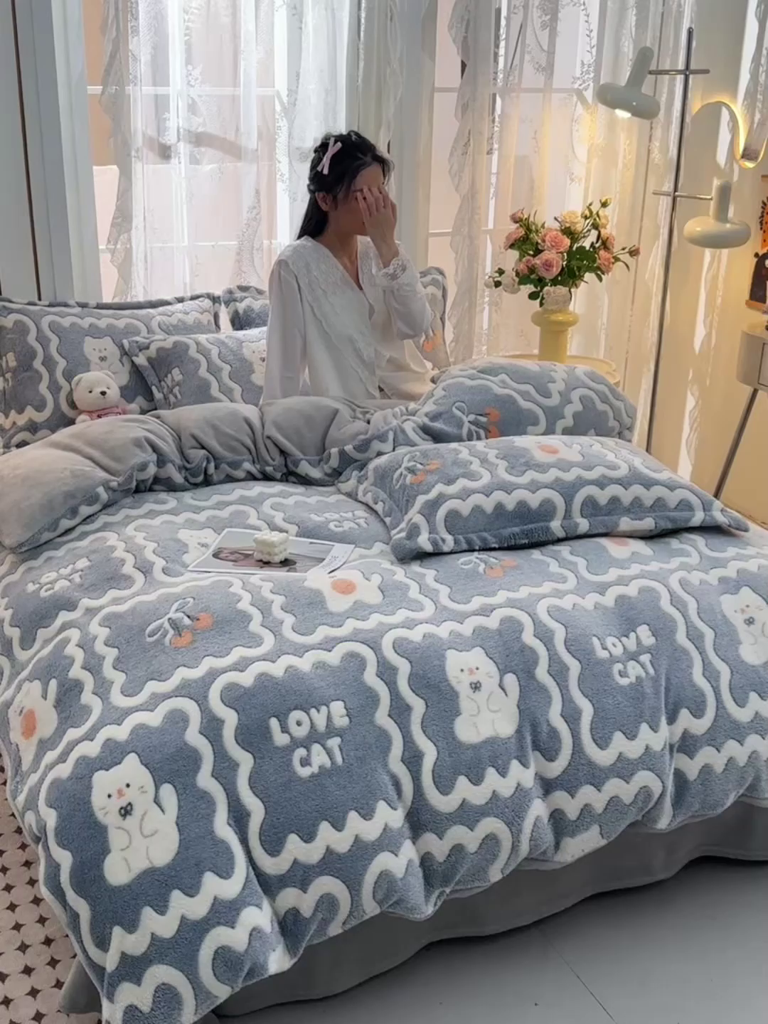 91家纺网 家纺一手货源 找家纺 （总）牵梦萦 2025新款雪花绒小清新印花四件套