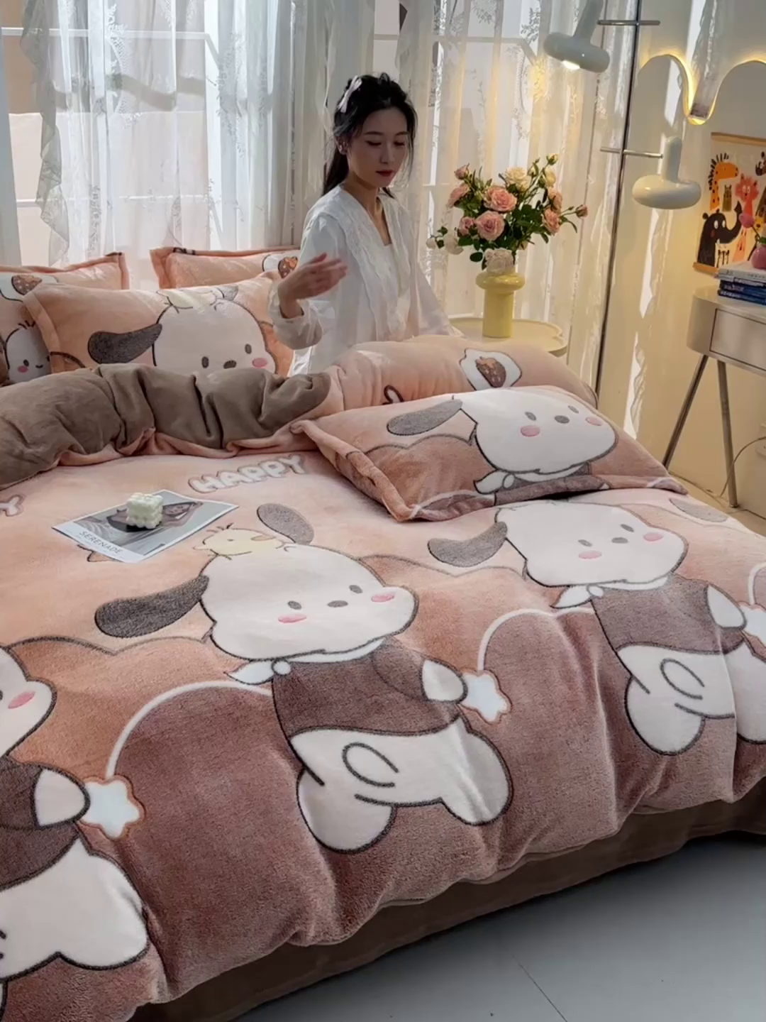 91家纺网 家纺一手货源 找家纺 （总）牵梦萦 2025新款雪花绒小清新印花四件套