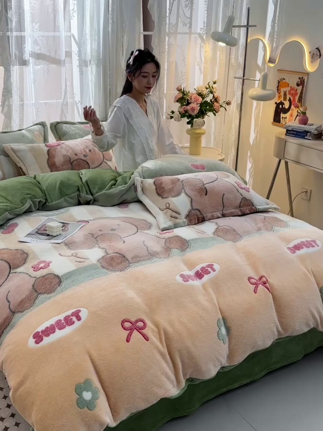 91家纺网 家纺一手货源 找家纺 （总）牵梦萦 2025新款雪花绒小清新印花四件套