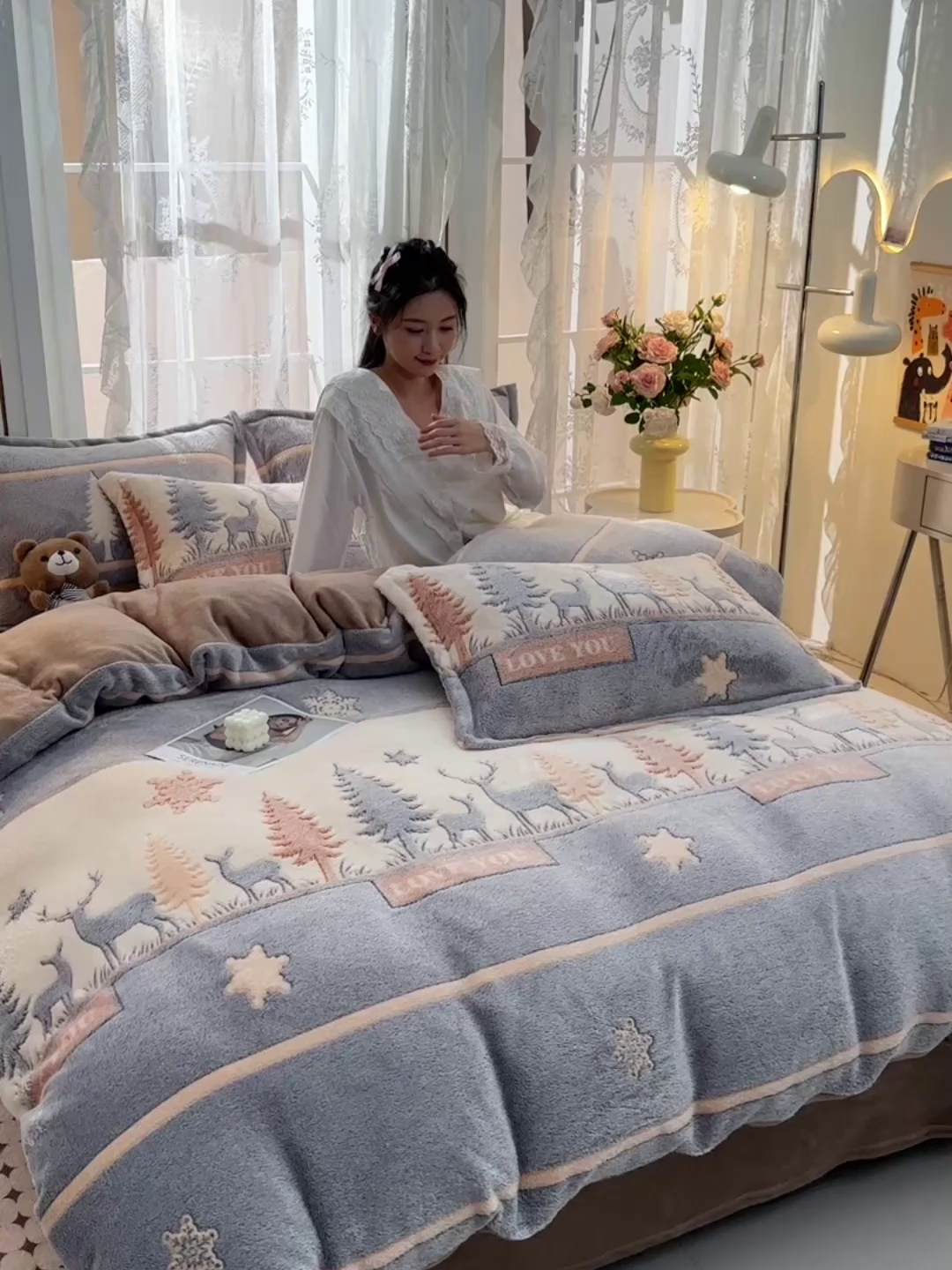 91家纺网 家纺一手货源 找家纺 （总）牵梦萦 2025新款雪花绒小清新印花四件套