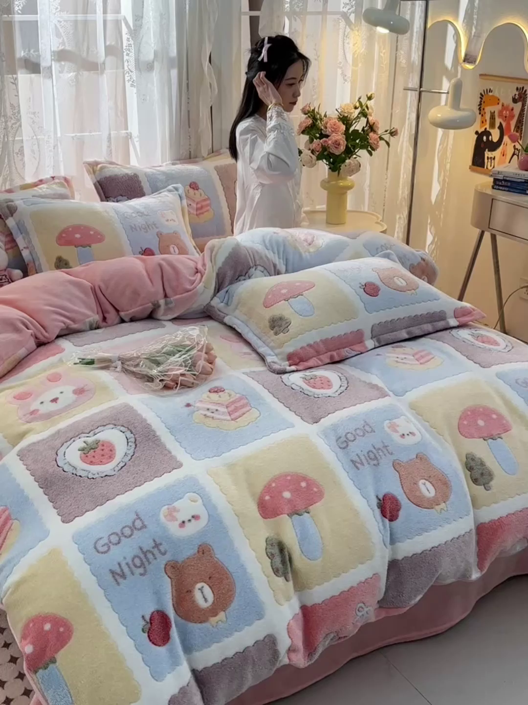 91家纺网 家纺一手货源 找家纺 （总）牵梦萦 2025新款雪花绒小清新印花四件套