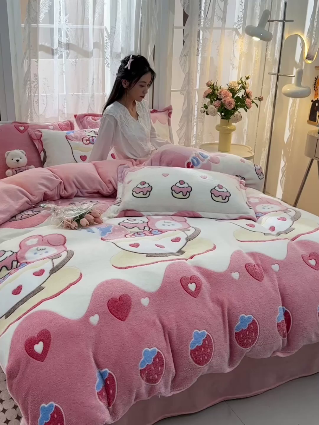 91家纺网 家纺一手货源 找家纺 （总）牵梦萦 2025新款雪花绒小清新印花四件套