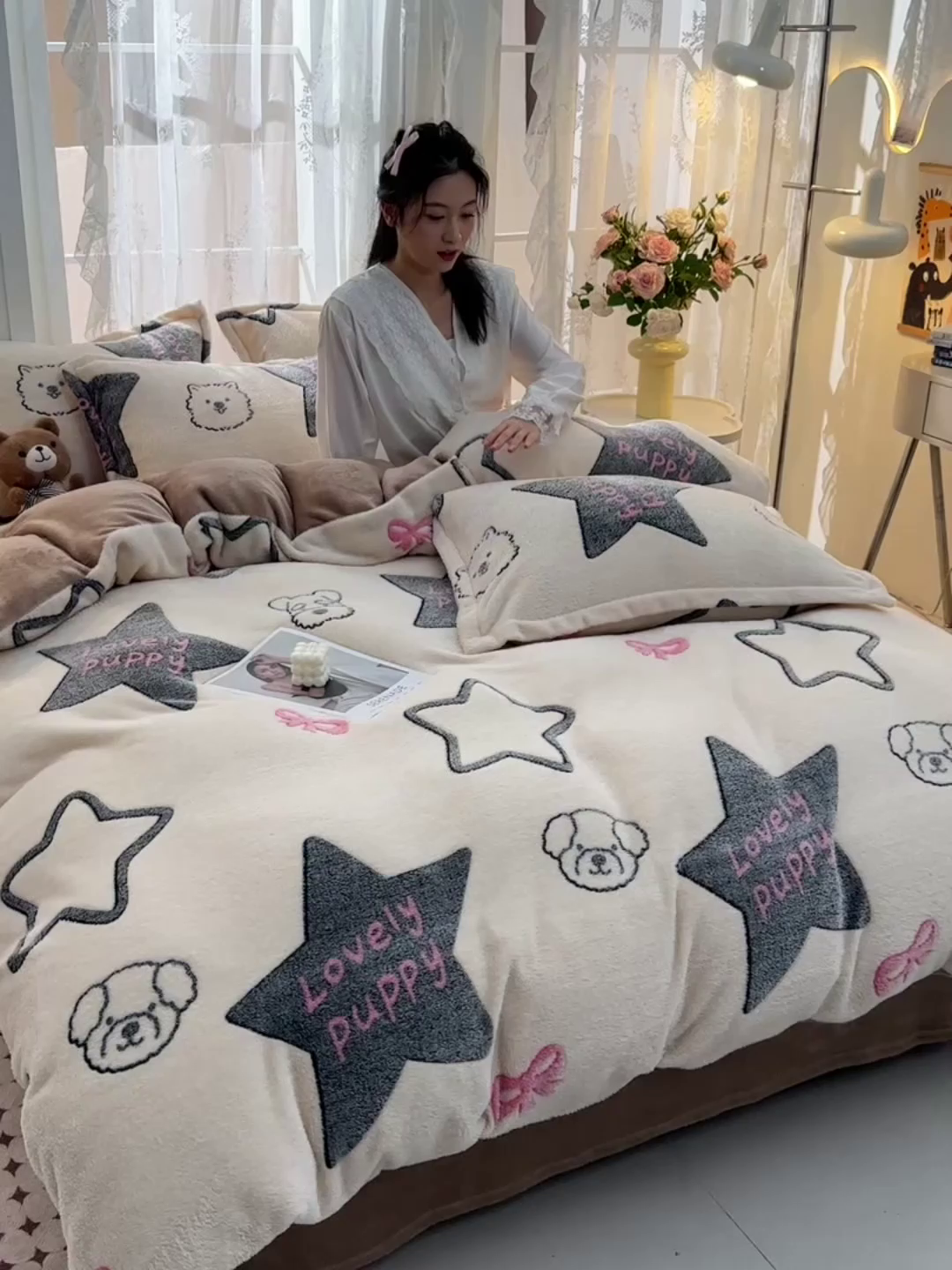 91家纺网 家纺一手货源 找家纺 （总）牵梦萦 2025新款雪花绒小清新印花四件套