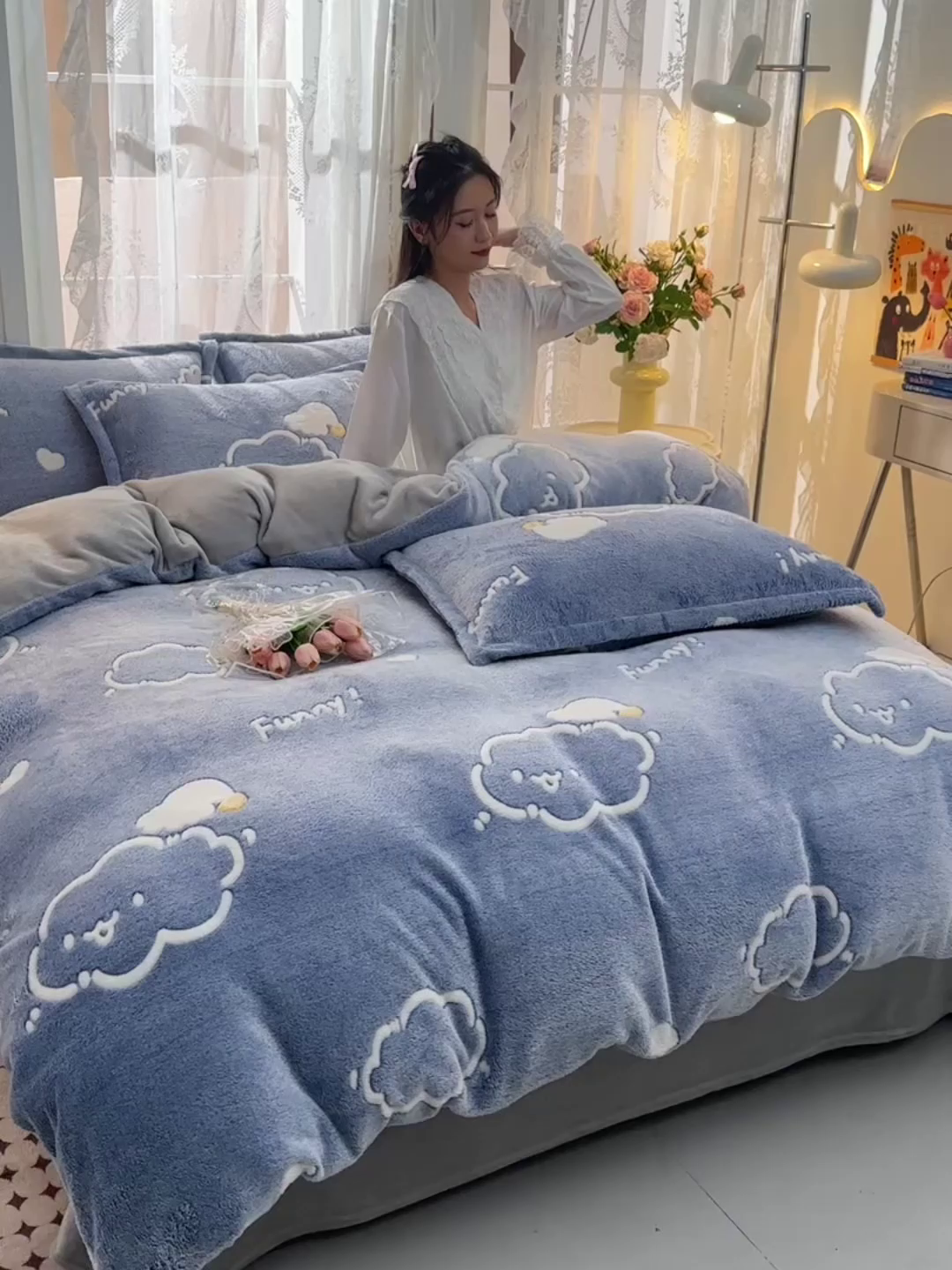 91家纺网 家纺一手货源 找家纺 （总）牵梦萦 2025新款雪花绒小清新印花四件套