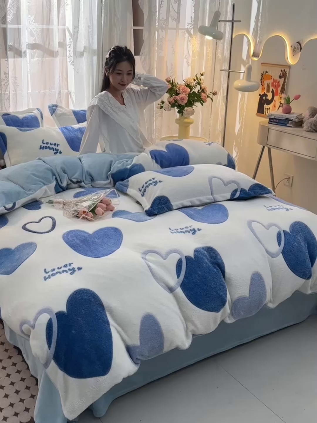 91家纺网 家纺一手货源 找家纺 （总）牵梦萦 2025新款雪花绒小清新印花四件套