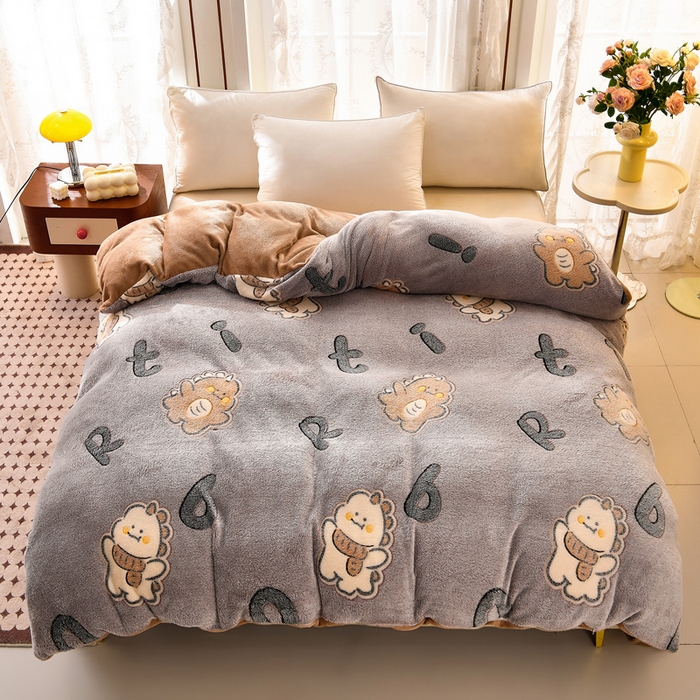 91家纺网 家纺一手货源 找家纺 牵梦萦 2025新款雪花绒小清新印花四件套 啵啵龙