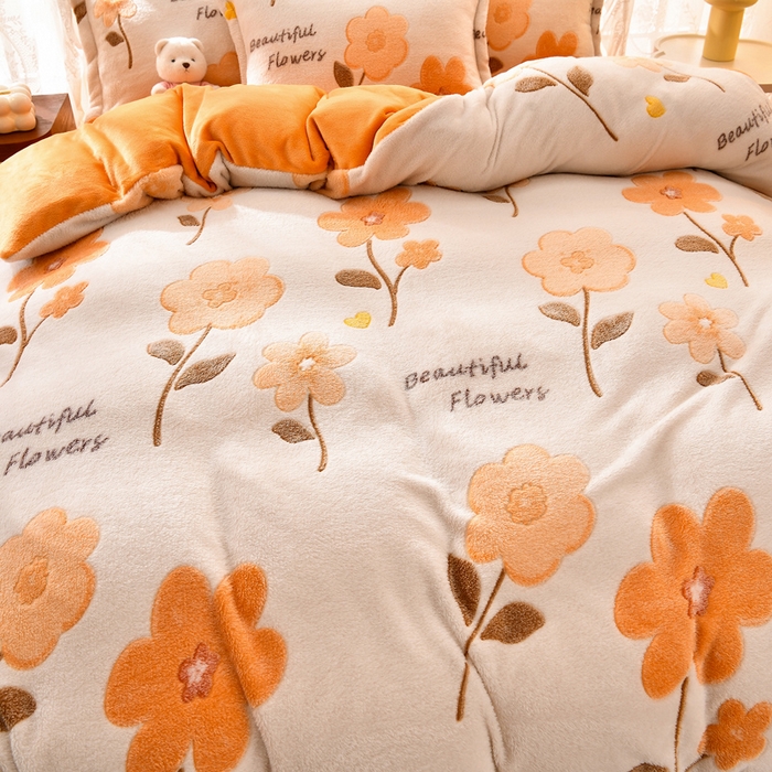 91家纺网 家纺一手货源 找家纺 牵梦萦 2025新款雪花绒小清新印花四件套 初夏