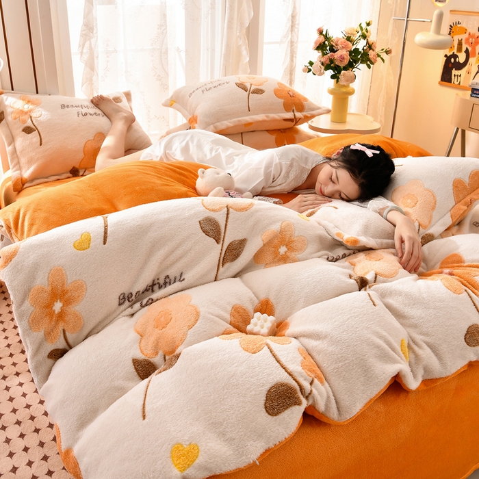 91家纺网 家纺一手货源 找家纺 牵梦萦 2025新款雪花绒小清新印花四件套 初夏