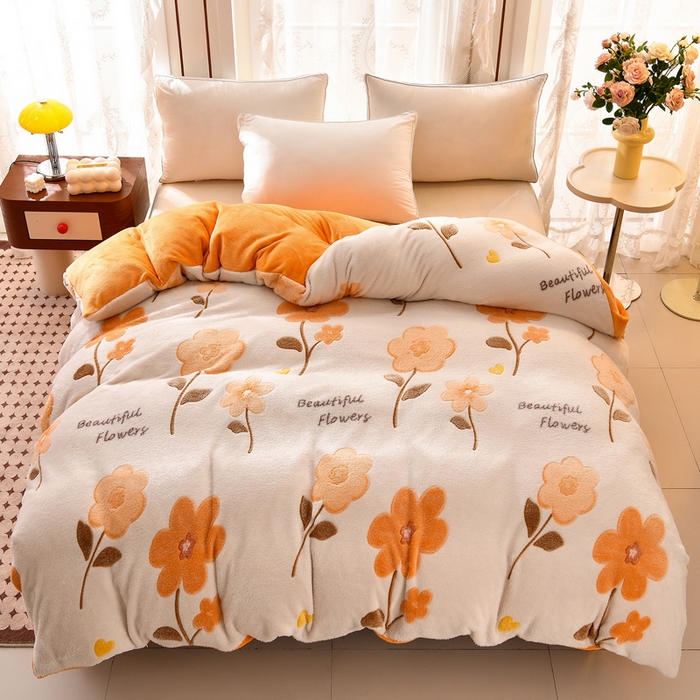 91家纺网 家纺一手货源 找家纺 牵梦萦 2025新款雪花绒小清新印花四件套 初夏