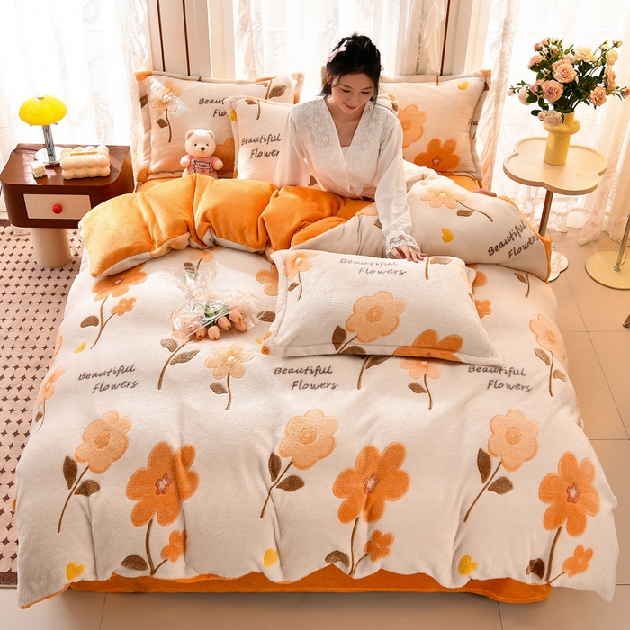 91家纺网 家纺一手货源 找家纺 牵梦萦 2025新款雪花绒小清新印花四件套 初夏