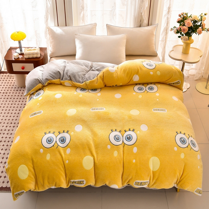 91家纺网 家纺一手货源 找家纺 牵梦萦 2025新款雪花绒小清新印花四件套 大眼宝宝