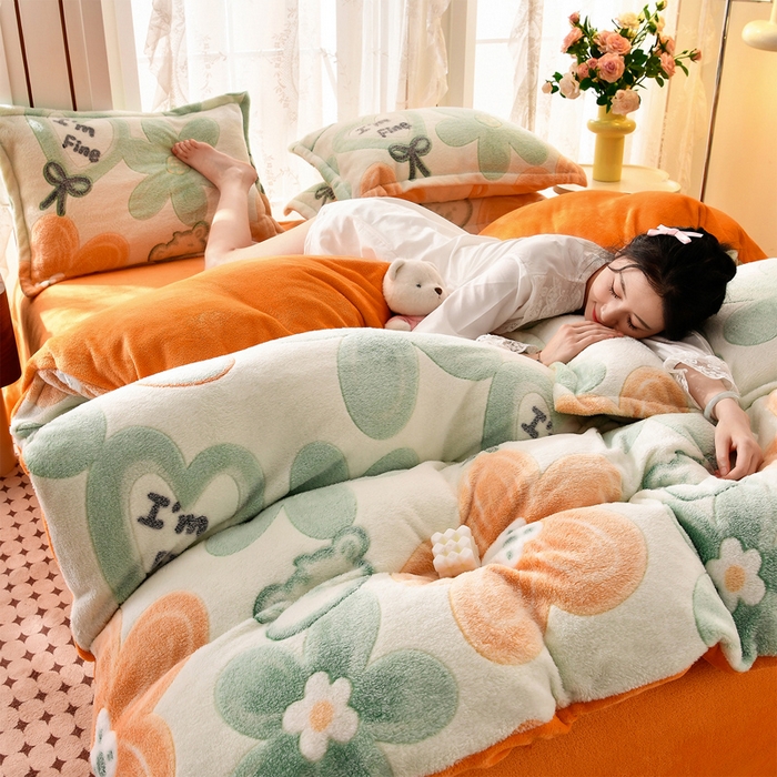 91家纺网 家纺一手货源 找家纺 牵梦萦 2025新款雪花绒小清新印花四件套 花梦乐园