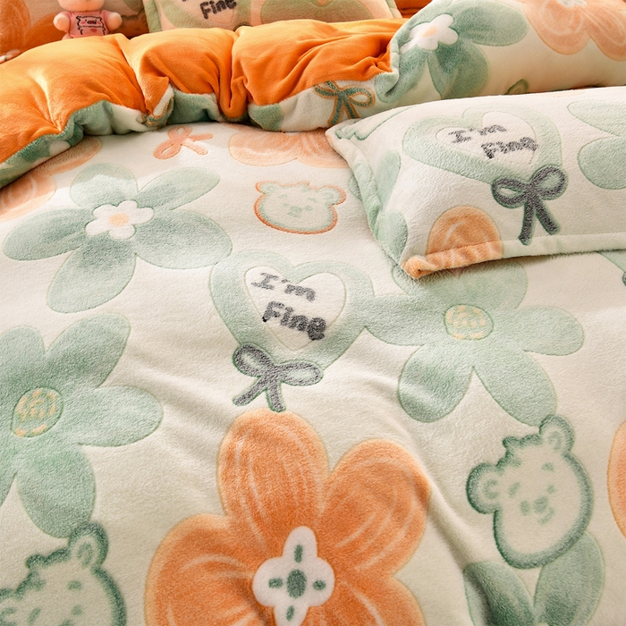 91家纺网 家纺一手货源 找家纺 牵梦萦 2025新款雪花绒小清新印花四件套 花梦乐园