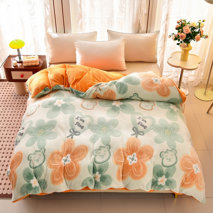 91家纺网 家纺一手货源 找家纺 牵梦萦 2025新款雪花绒小清新印花四件套 花梦乐园