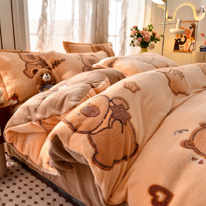 牵梦萦 2025新款雪花绒小清新印花四件套 卡皮巴拉