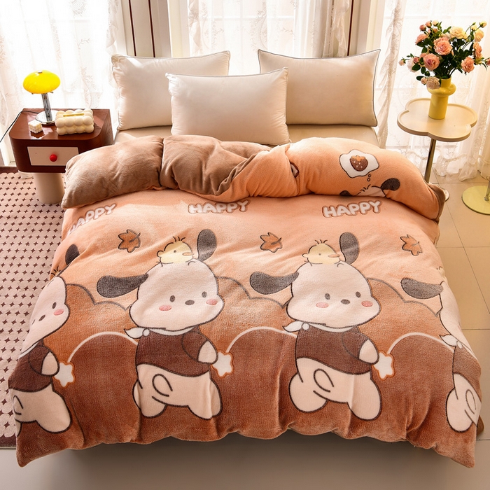 91家纺网 家纺一手货源 找家纺 牵梦萦 2025新款雪花绒小清新印花四件套 快乐小狗