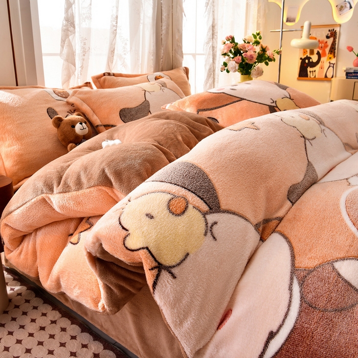 牵梦萦 2025新款雪花绒小清新印花四件套 快乐小狗