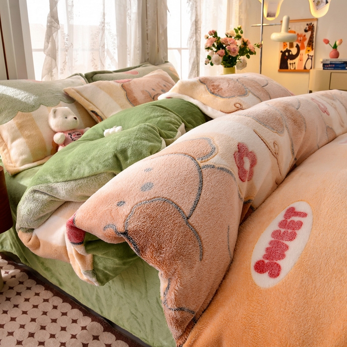 牵梦萦 2025新款雪花绒小清新印花四件套 奶油小狗