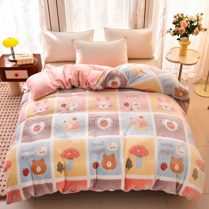 91家纺网 家纺一手货源 找家纺 牵梦萦 2025新款雪花绒小清新印花四件套 甜蜜日常