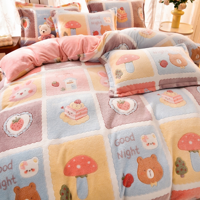 91家纺网 家纺一手货源 找家纺 牵梦萦 2025新款雪花绒小清新印花四件套 甜蜜日常