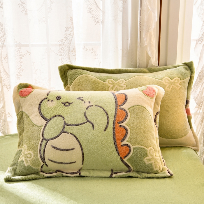 91家纺网 家纺一手货源 找家纺 牵梦萦 2025新款雪花绒小清新印花四件套 小恐龙