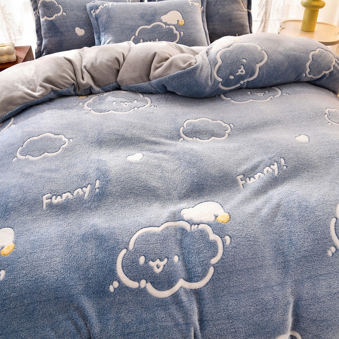 91家纺网 家纺一手货源 找家纺 牵梦萦 2025新款雪花绒小清新印花四件套 云朵