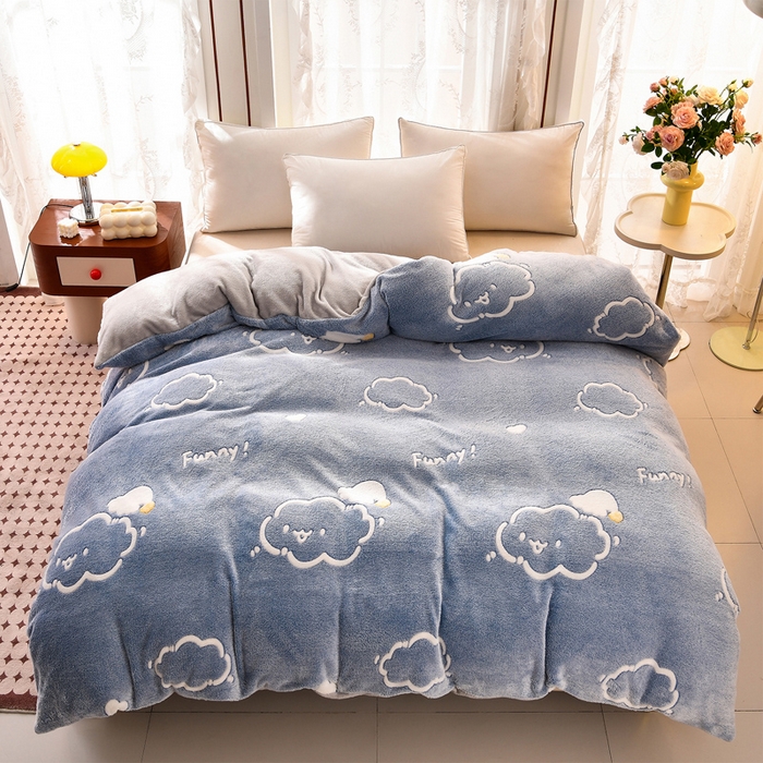 91家纺网 家纺一手货源 找家纺 牵梦萦 2025新款雪花绒小清新印花四件套 云朵