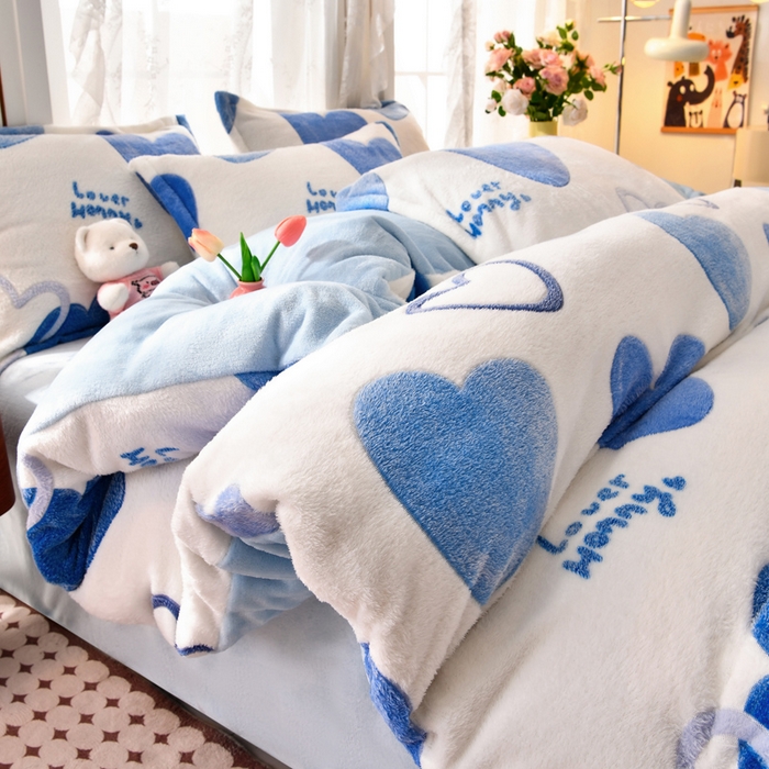 牵梦萦 2025新款雪花绒小清新印花四件套 真爱心语