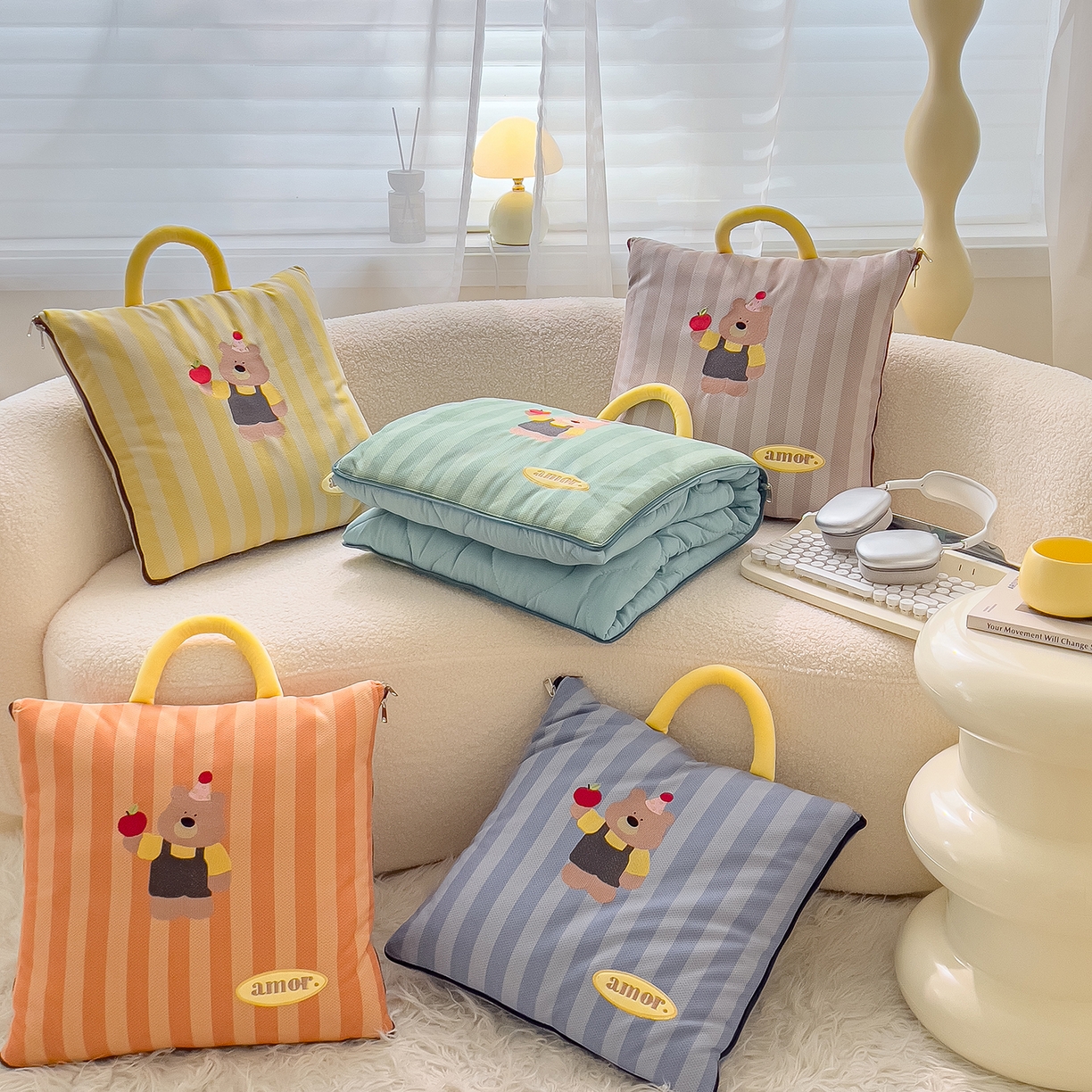 （总）诺可 2025新款可爱小熊刺绣抱枕被