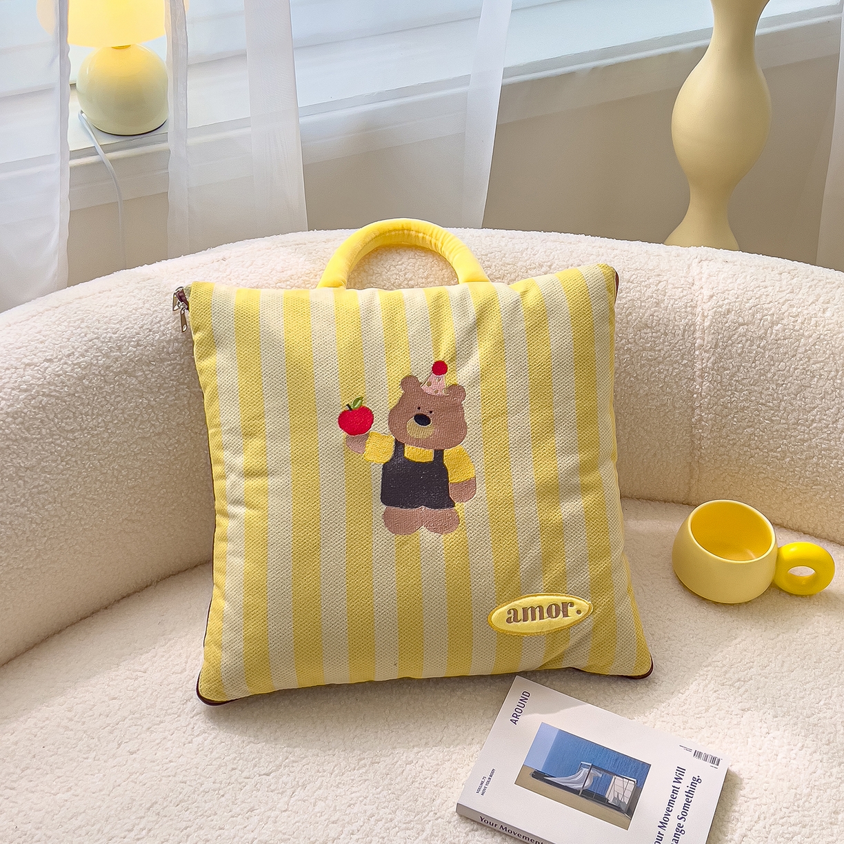 诺可 2025新款可爱小熊刺绣抱枕被 小熊-黄