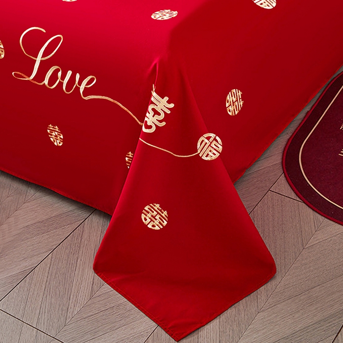 91家纺网 家纺一手货源 找家纺 卓缦家纺 2025新款水洗磨毛婚庆床单/床笠 福喜双全