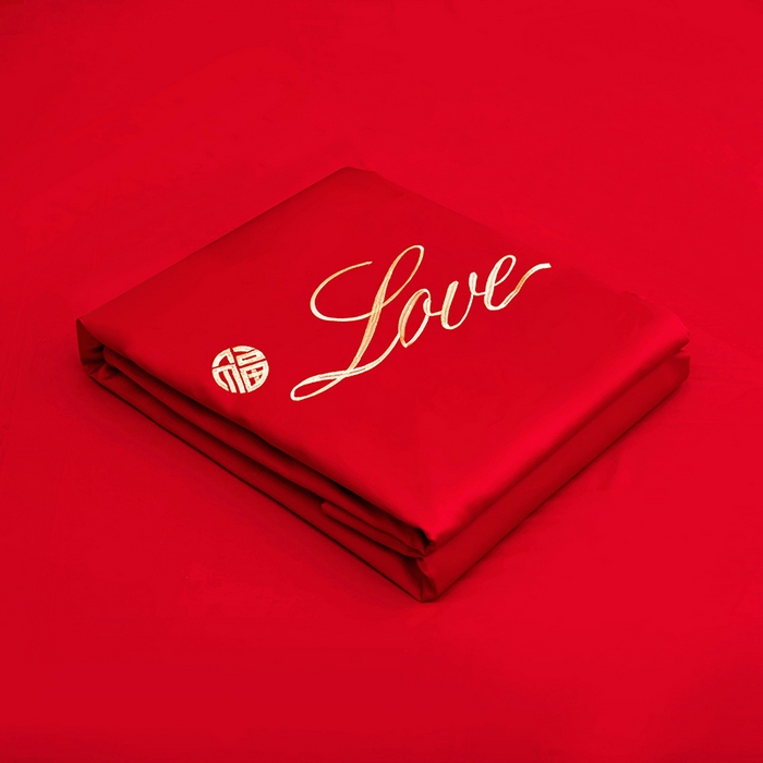 91家纺网 家纺一手货源 找家纺 卓缦家纺 2025新款水洗磨毛婚庆床单/床笠 福喜双全