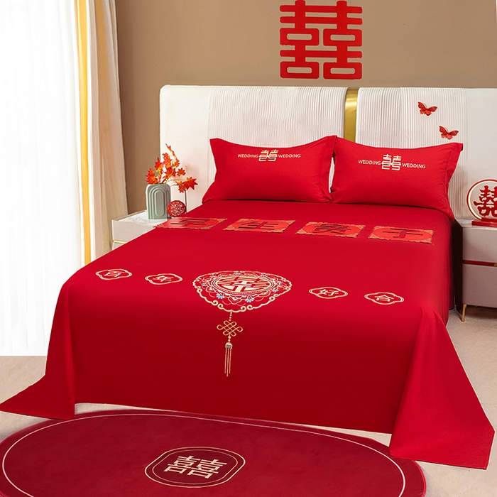 91家纺网 家纺一手货源 找家纺 卓缦家纺 2025新款水洗磨毛婚庆床单/床笠 和和美美