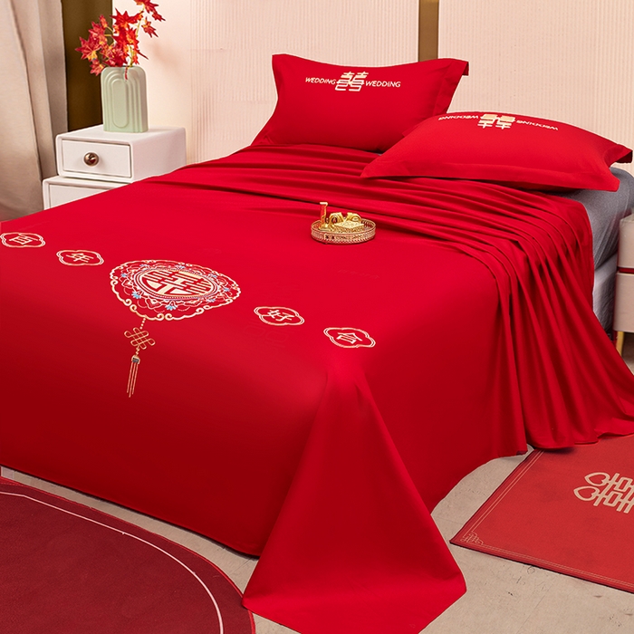 91家纺网 家纺一手货源 找家纺 卓缦家纺 2025新款水洗磨毛婚庆床单/床笠 和和美美