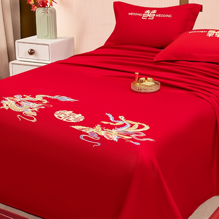 91家纺网 家纺一手货源 找家纺 卓缦家纺 2025新款水洗磨毛婚庆床单/床笠 龙凤和鸣